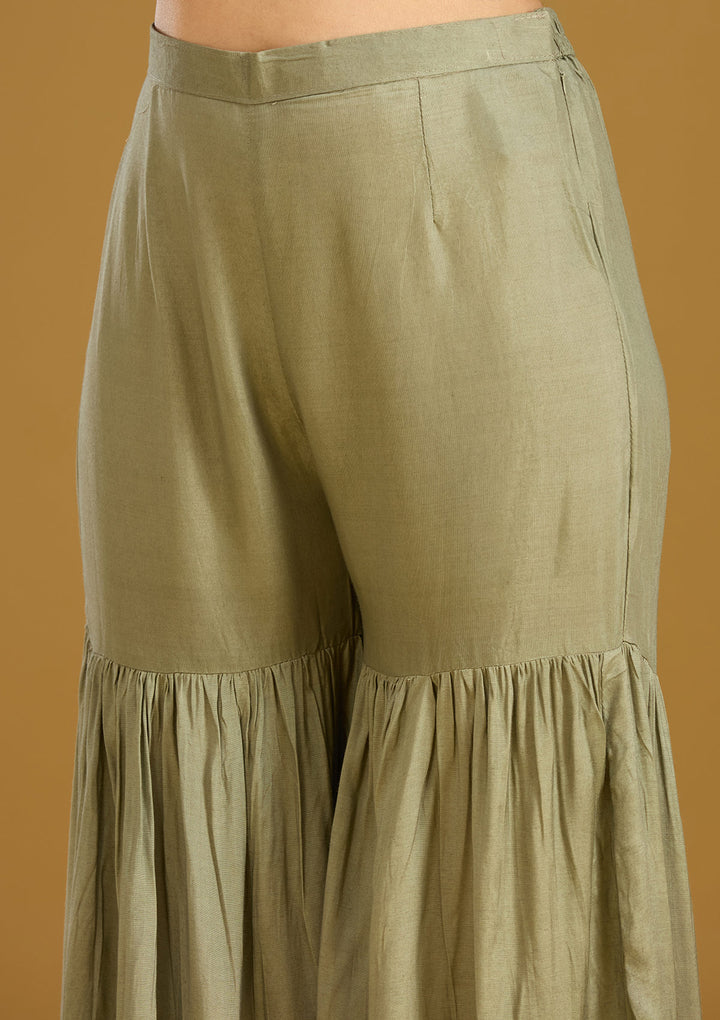 Sea Green Zariwork (Gold) Soft Raw Silk Readymade Salwar Suit