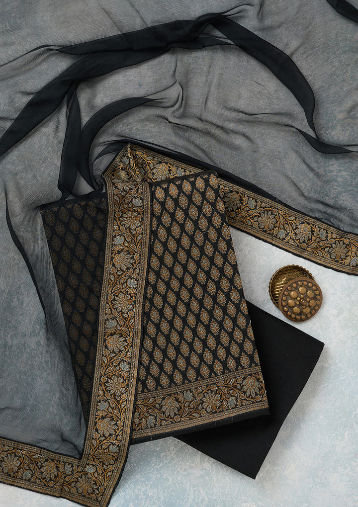 Black Zariwork (Gold) Banarasi Unstitched Salwar Suit