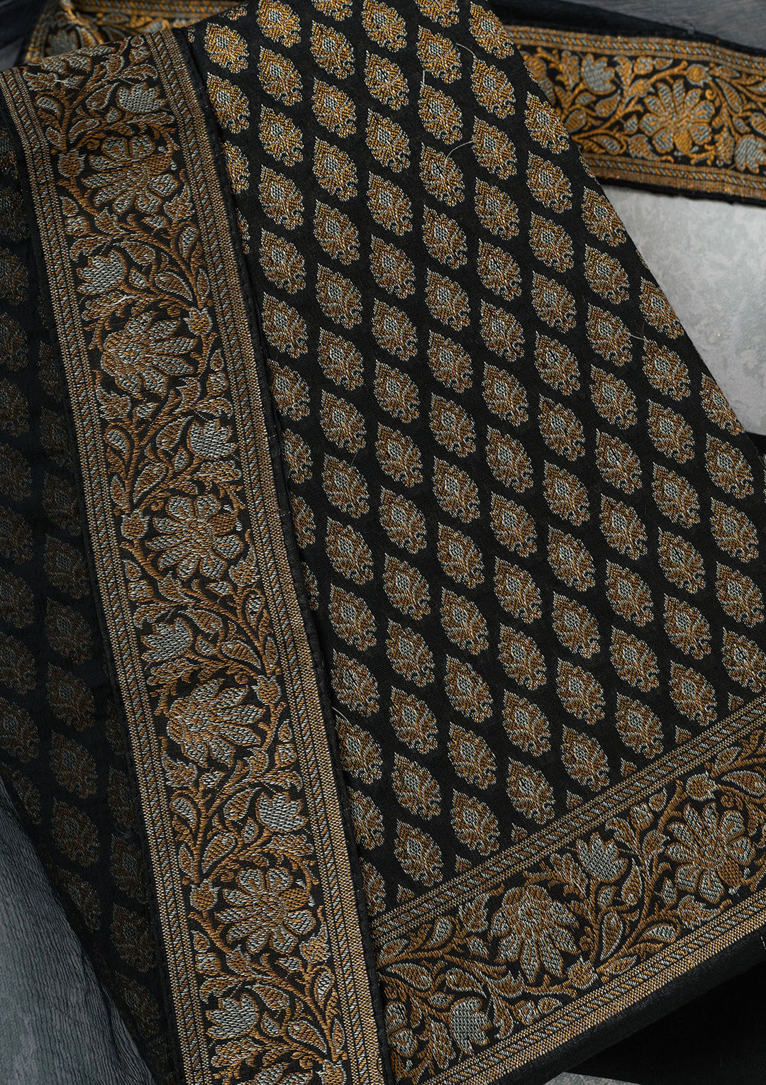Black Zariwork (Gold) Banarasi Unstitched Salwar Suit