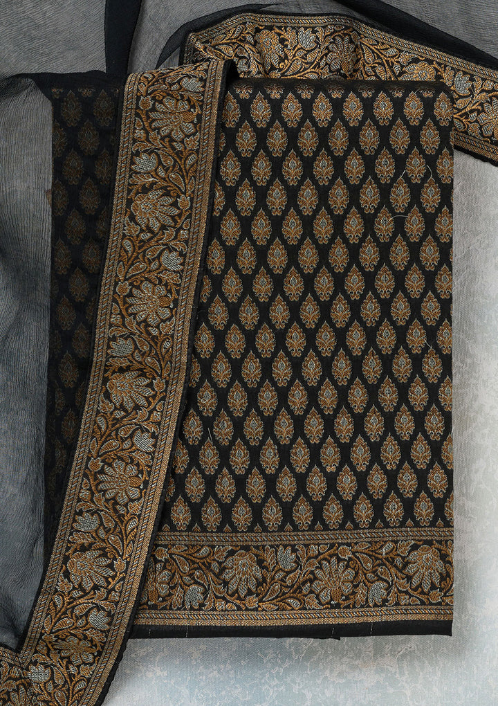 Black Zariwork (Gold) Banarasi Unstitched Salwar Suit