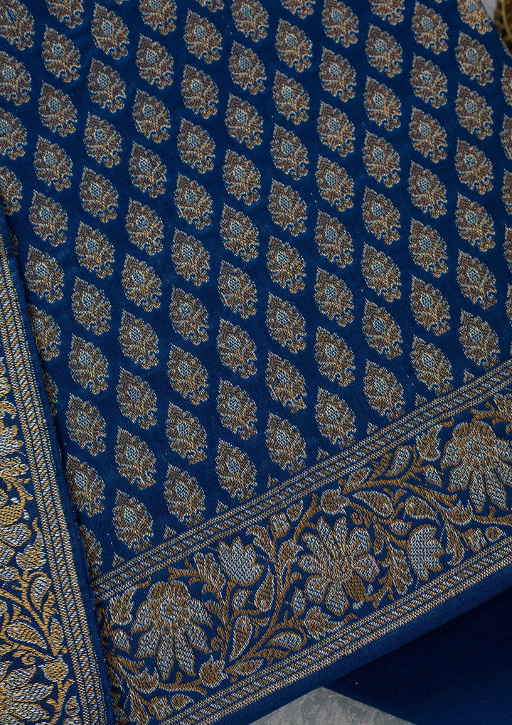 Navy Blue Zariwork Banarasi Unstitched Salwar Suit