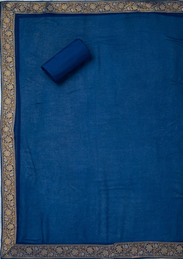 Navy Blue Zariwork Banarasi Unstitched Salwar Suit
