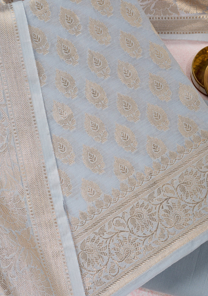 Grey Zariwork Banarasi Unstitched Salwar Suit