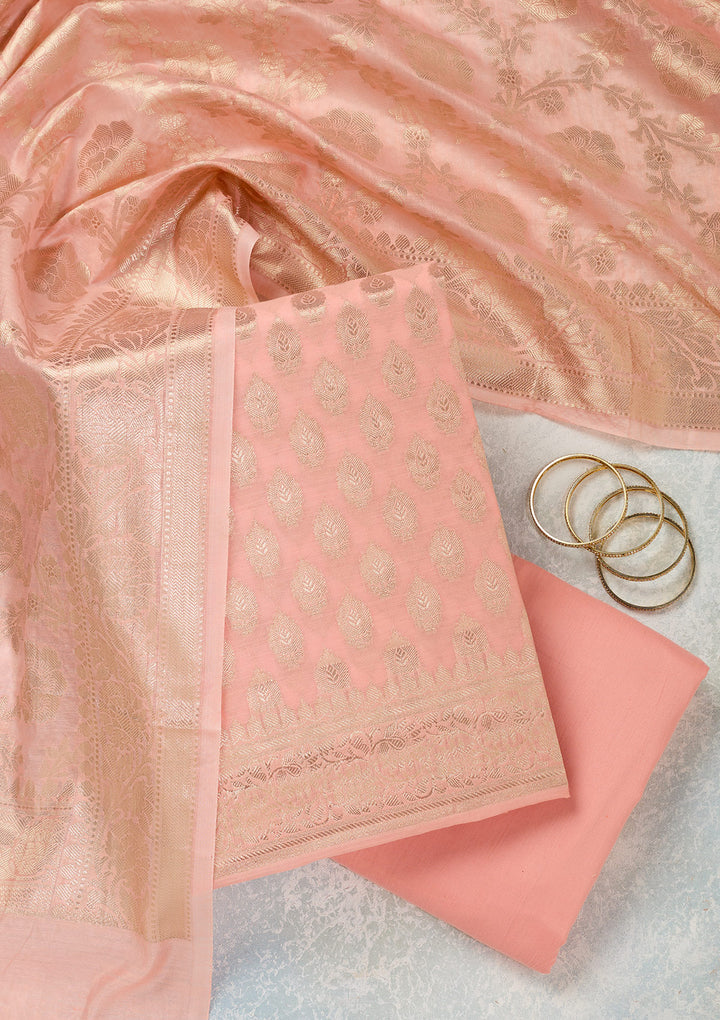 Peach Zariwork Banarasi Unstitched Salwar Suit