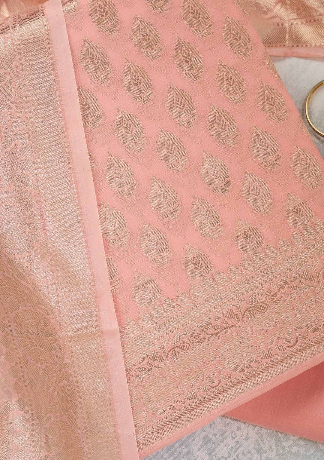 Peach Zariwork Banarasi Unstitched Salwar Suit