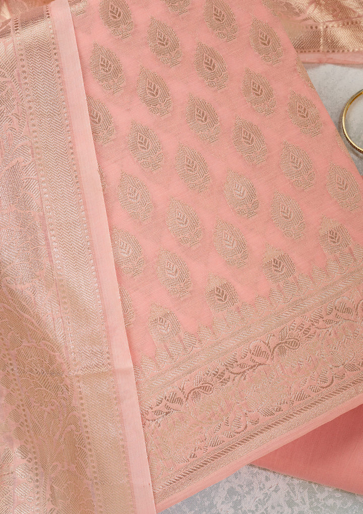 Peach Zariwork Banarasi Unstitched Salwar Suit