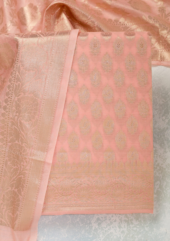 Peach Zariwork Banarasi Unstitched Salwar Suit