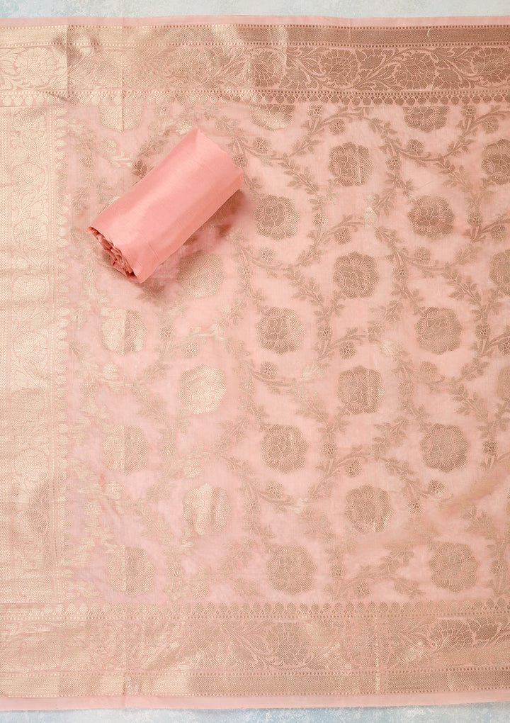 Peach Zariwork Banarasi Unstitched Salwar Suit