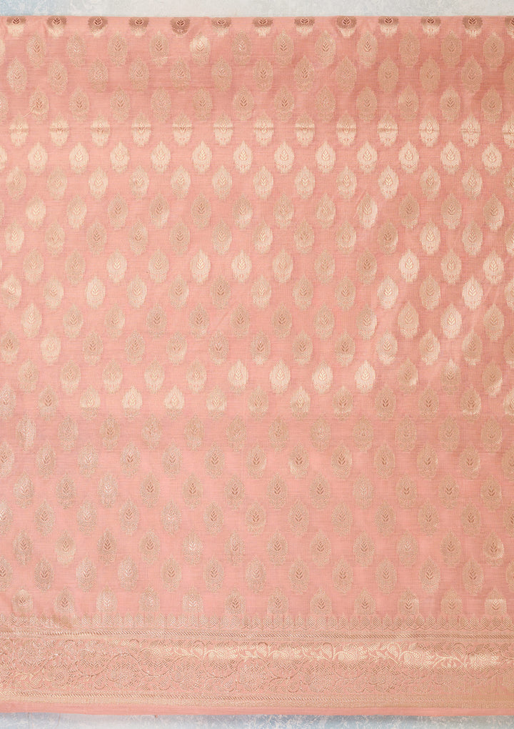 Peach Zariwork Banarasi Unstitched Salwar Suit