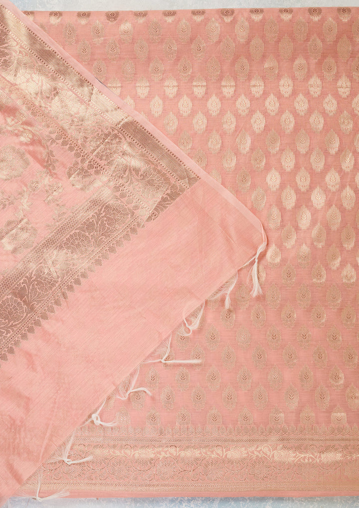 Peach Zariwork Banarasi Unstitched Salwar Suit