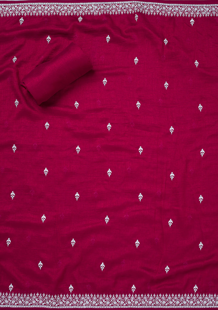 Maroon Zariwork Soft Raw Silk Unstitched Salwar Suit
