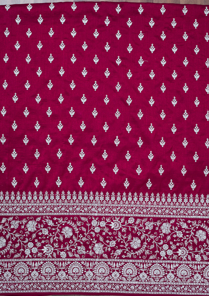 Maroon Zariwork Soft Raw Silk Unstitched Salwar Suit