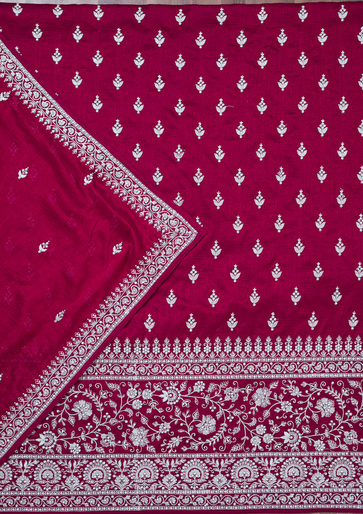 Maroon Zariwork Soft Raw Silk Unstitched Salwar Suit