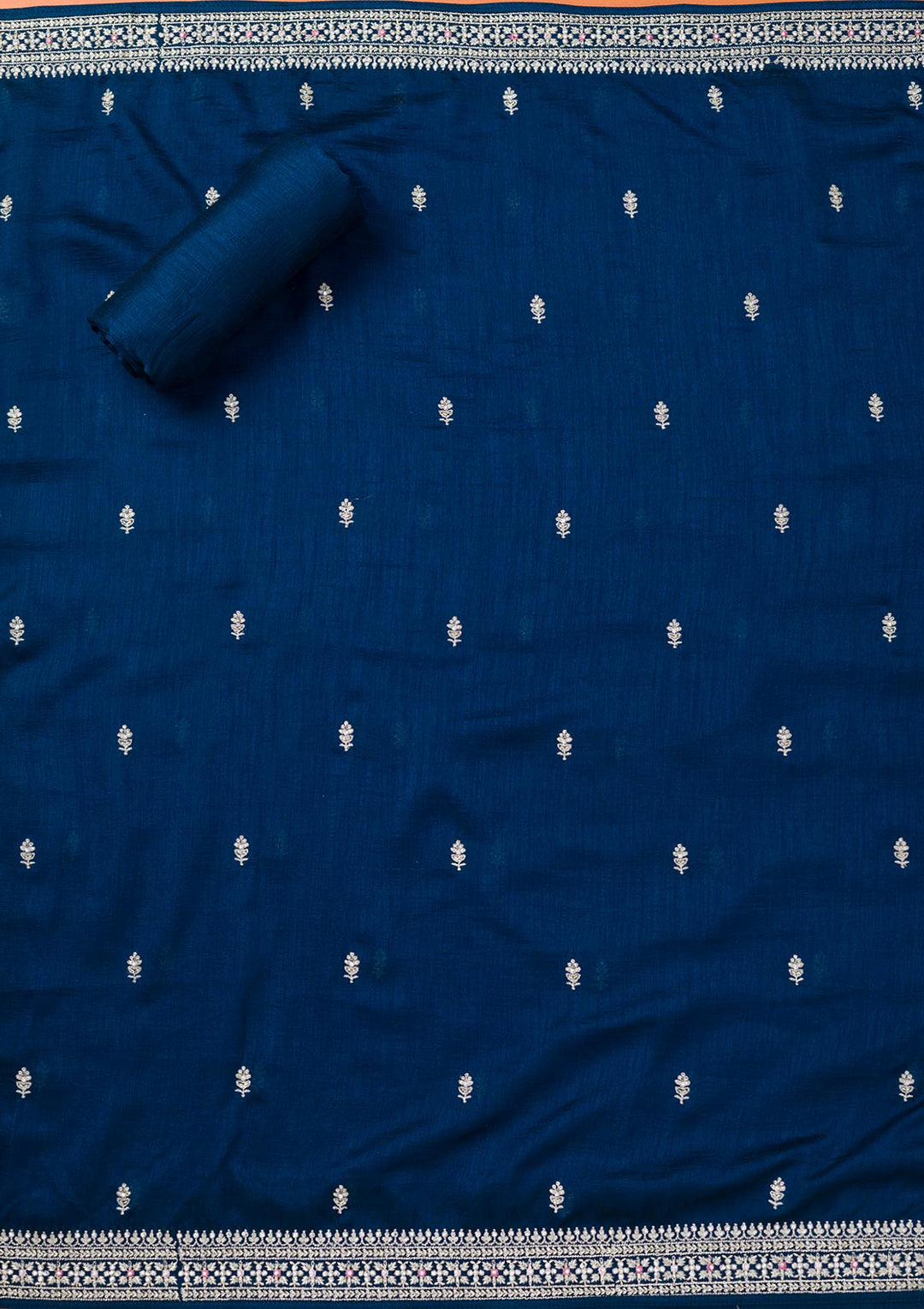 Peacock Blue Zariwork Art Silk Unstitched Salwar Suit