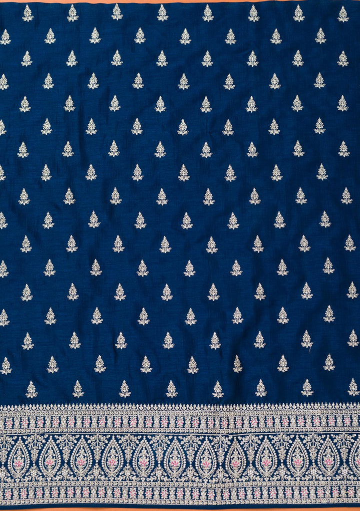 Peacock Blue Zariwork Art Silk Unstitched Salwar Suit