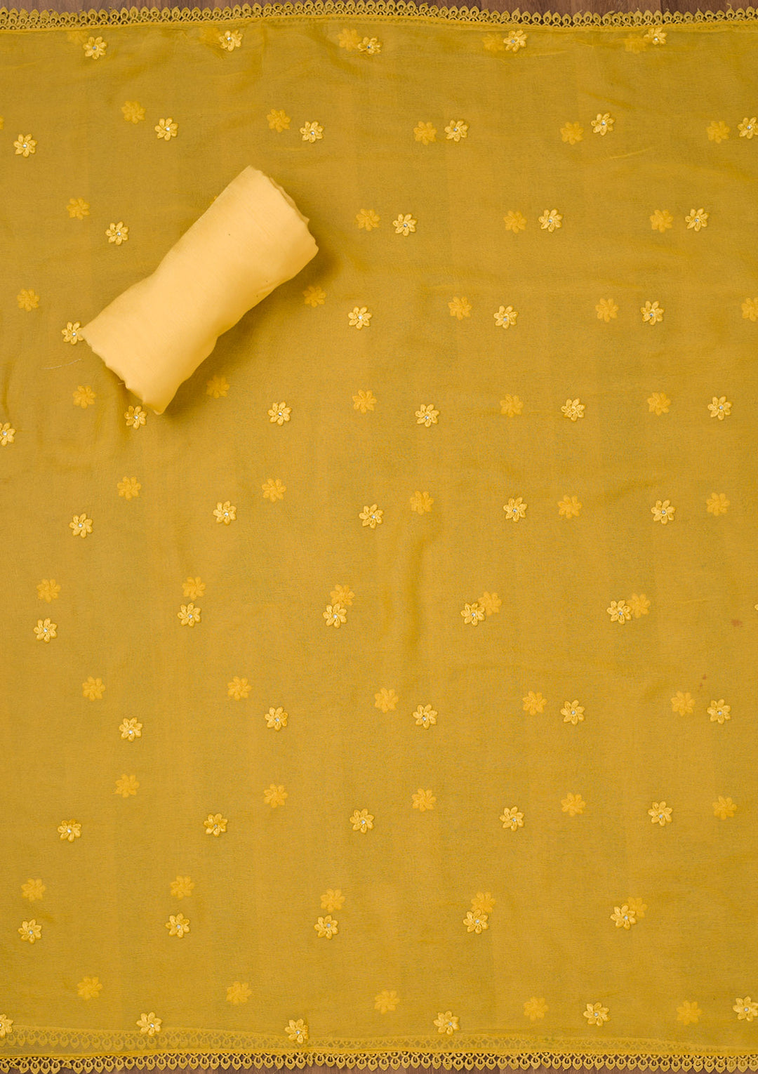Yellow Threadwork Georgette Unstitched Salwar Suit