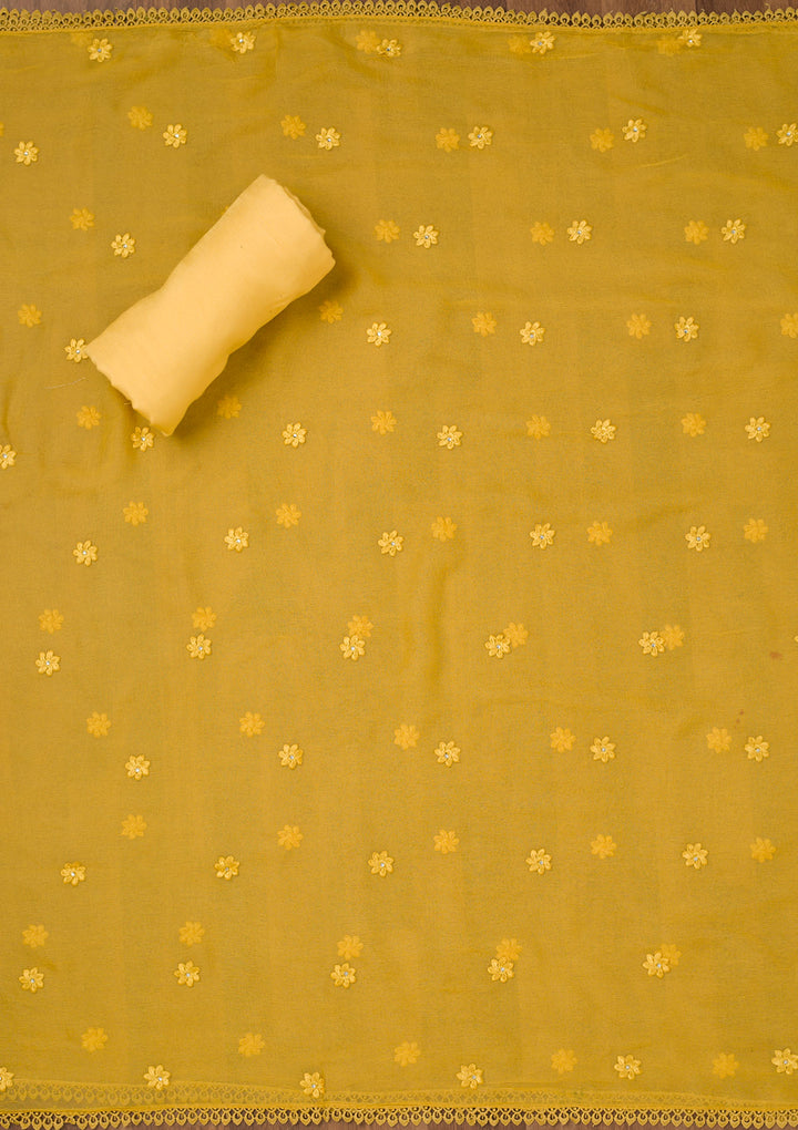 Yellow Threadwork Georgette Unstitched Salwar Suit