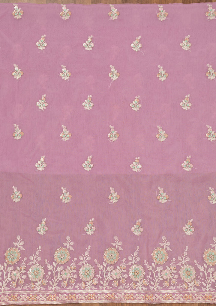 Lavender Threadwork Semi Crepe Unstitched Salwar Suit