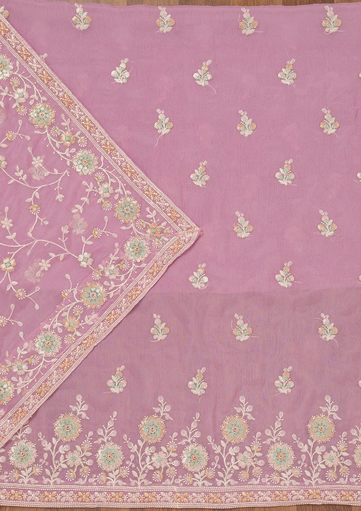 Lavender Threadwork Semi Crepe Unstitched Salwar Suit