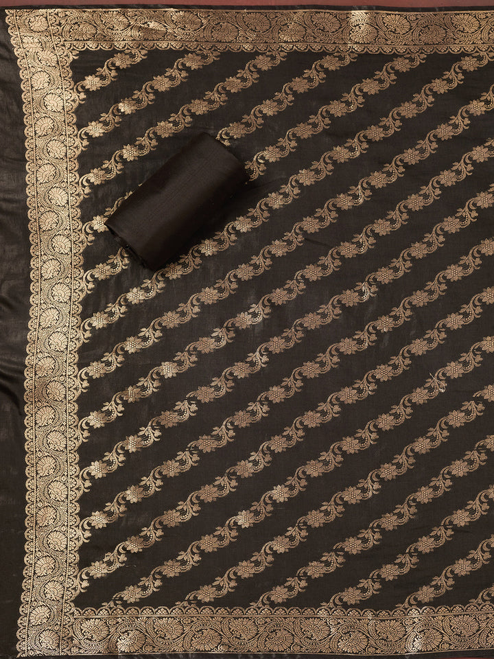 Black Zariwork (Gold) Banarasi Unstitched Salwar Suit