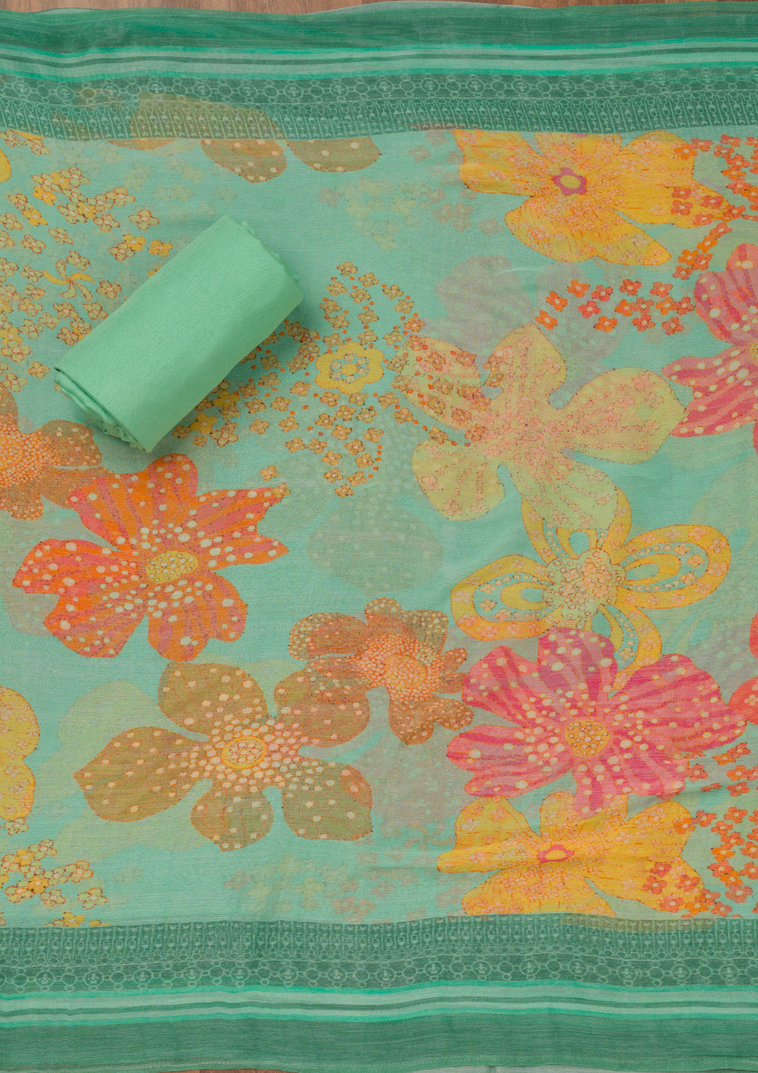 Sea Green Cutdana Art Silk Unstitched Salwar Suit