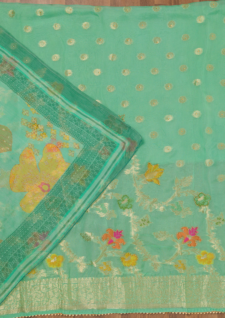 Sea Green Cutdana Art Silk Unstitched Salwar Suit