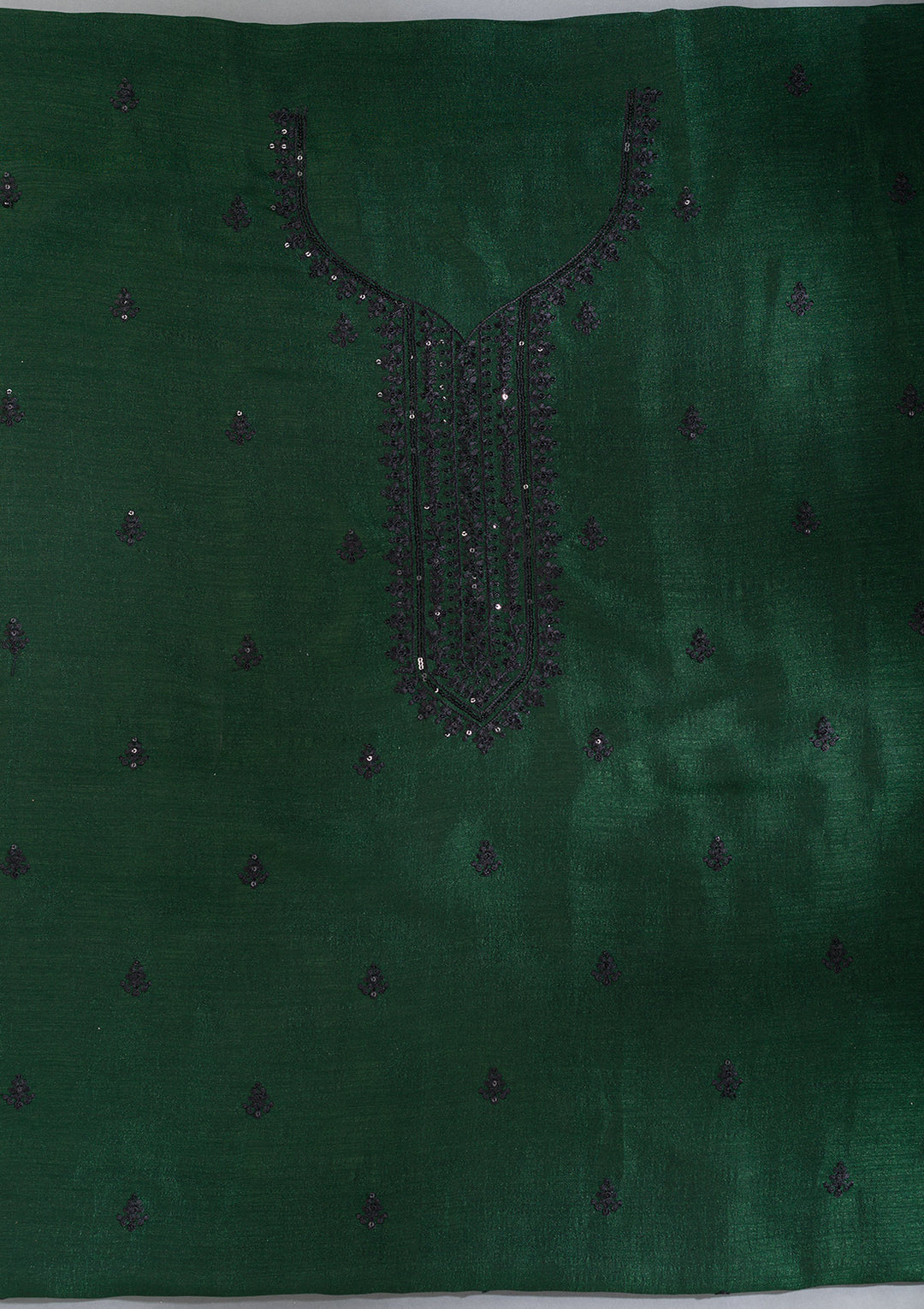 Bottle Green Threadwork Tissue Unstitched Salwar Suit
