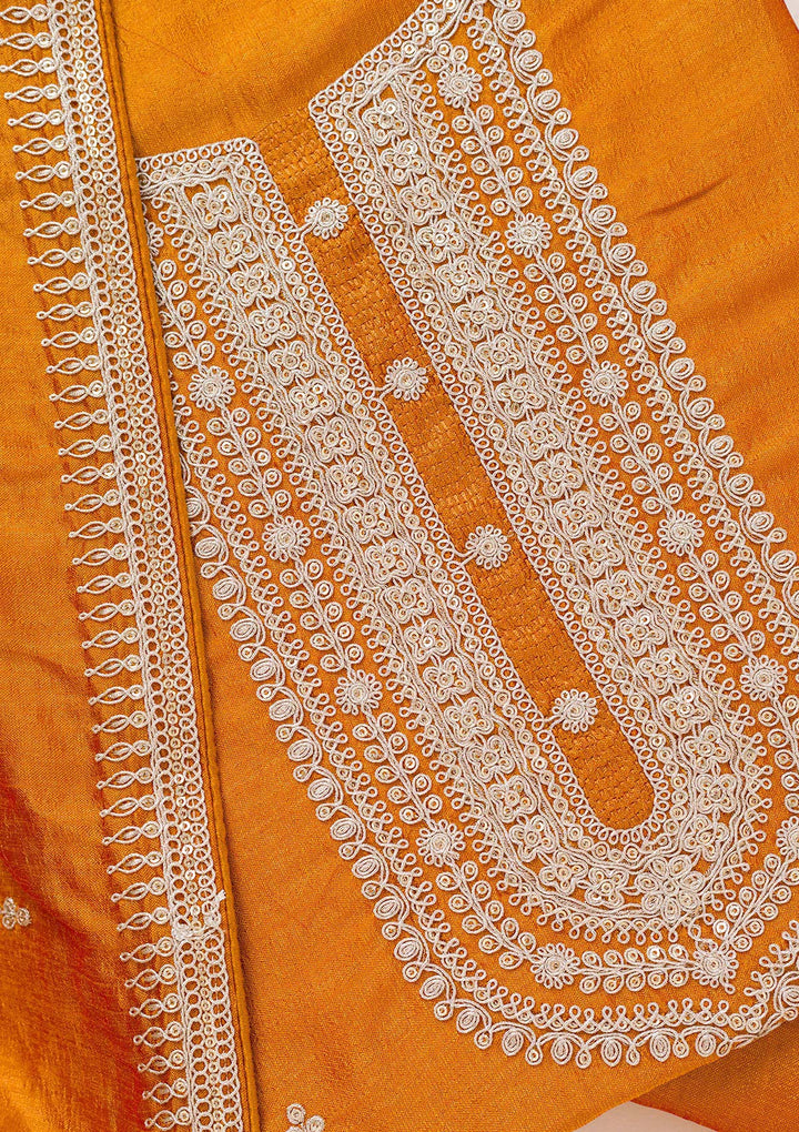Mustard Zariwork Art Silk Unstitched Salwar Suit