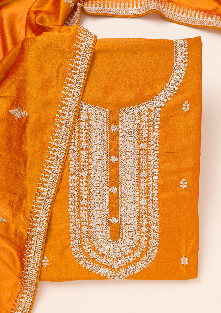 Mustard Zariwork Art Silk Unstitched Salwar Suit