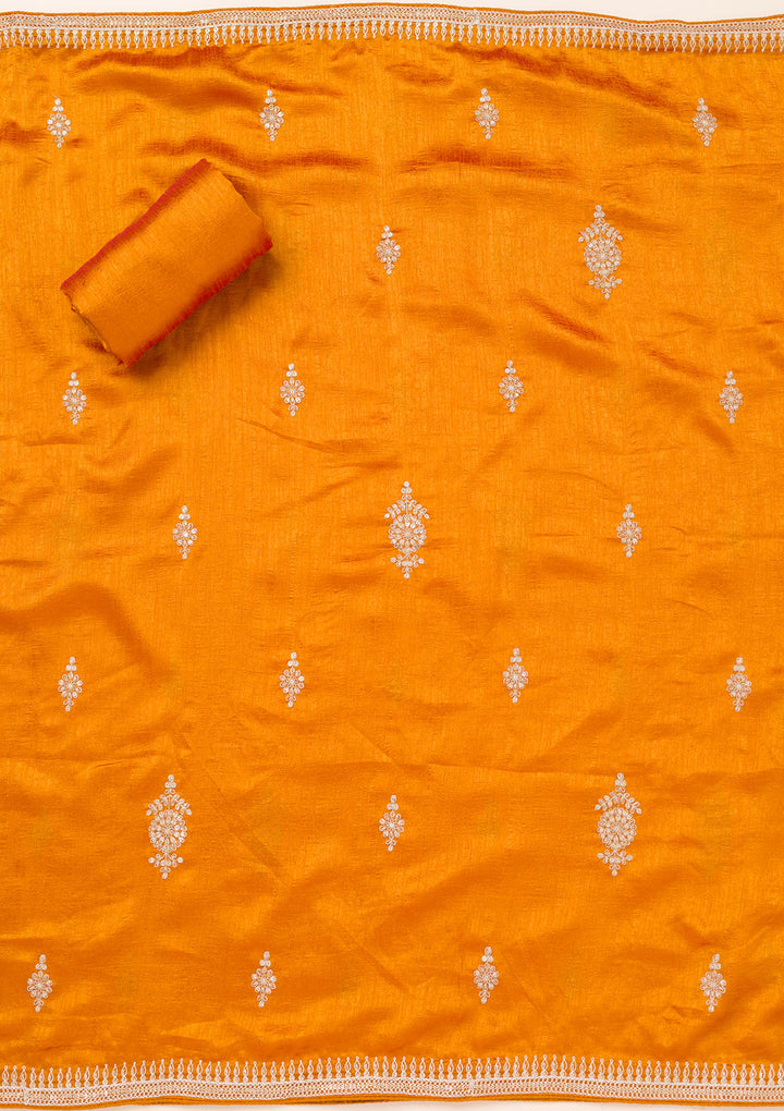 Mustard Zariwork Art Silk Unstitched Salwar Suit