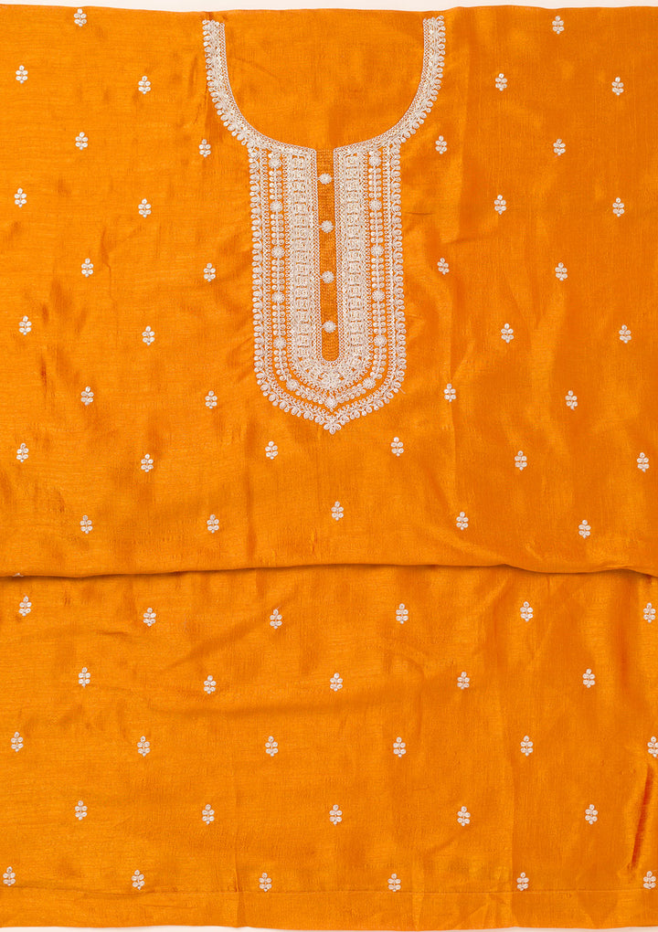 Mustard Zariwork Art Silk Unstitched Salwar Suit