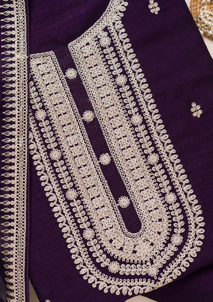 Purple Zariwork Art Silk Unstitched Salwar Suit