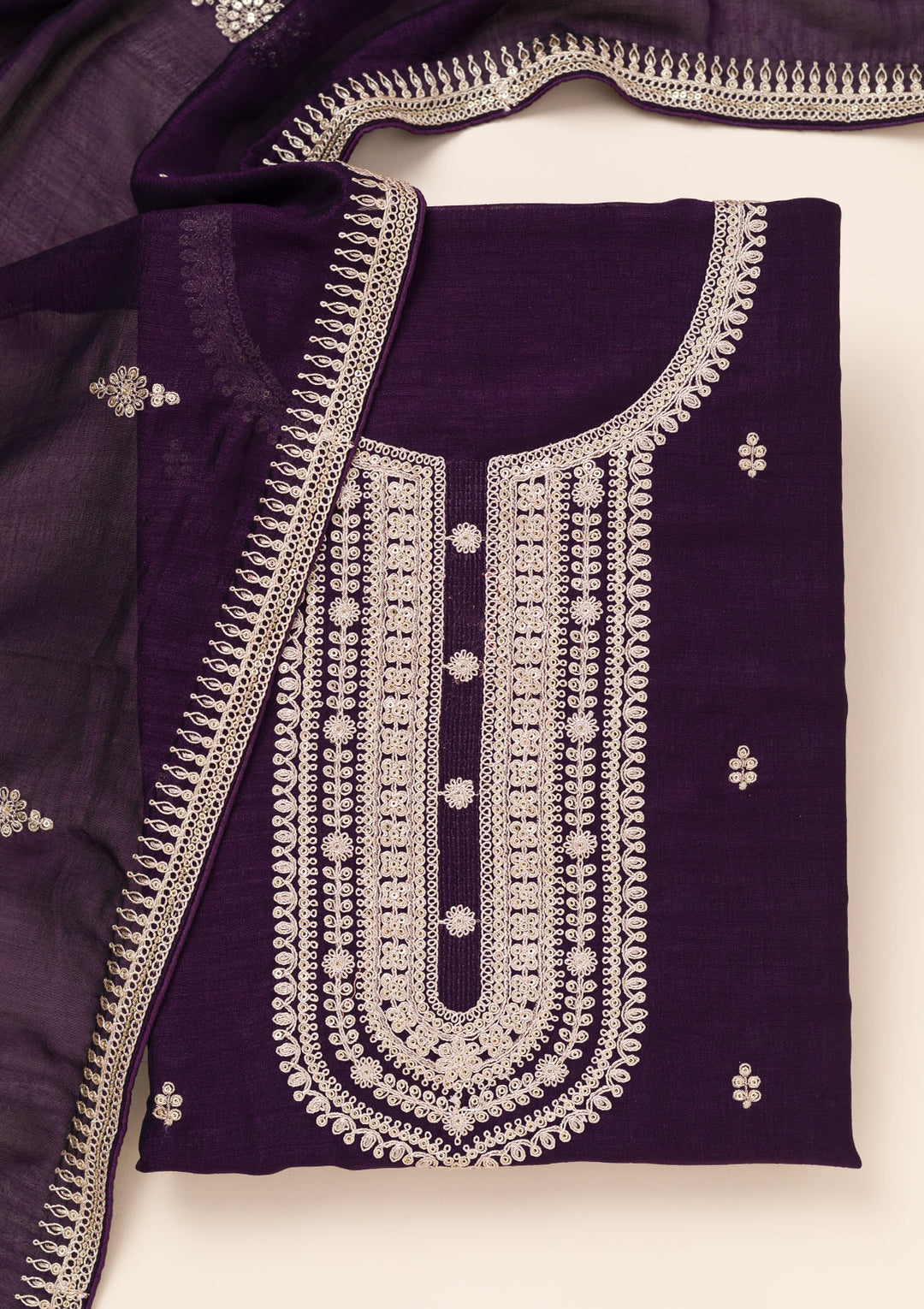 Purple Zariwork Art Silk Unstitched Salwar Suit