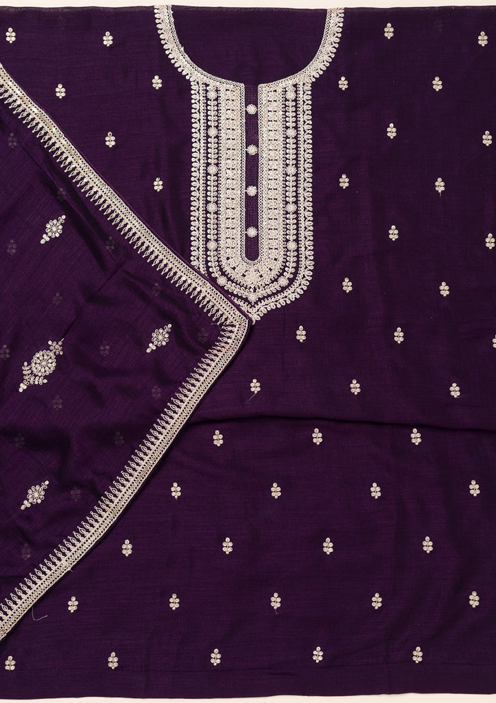 Purple Zariwork Art Silk Unstitched Salwar Suit
