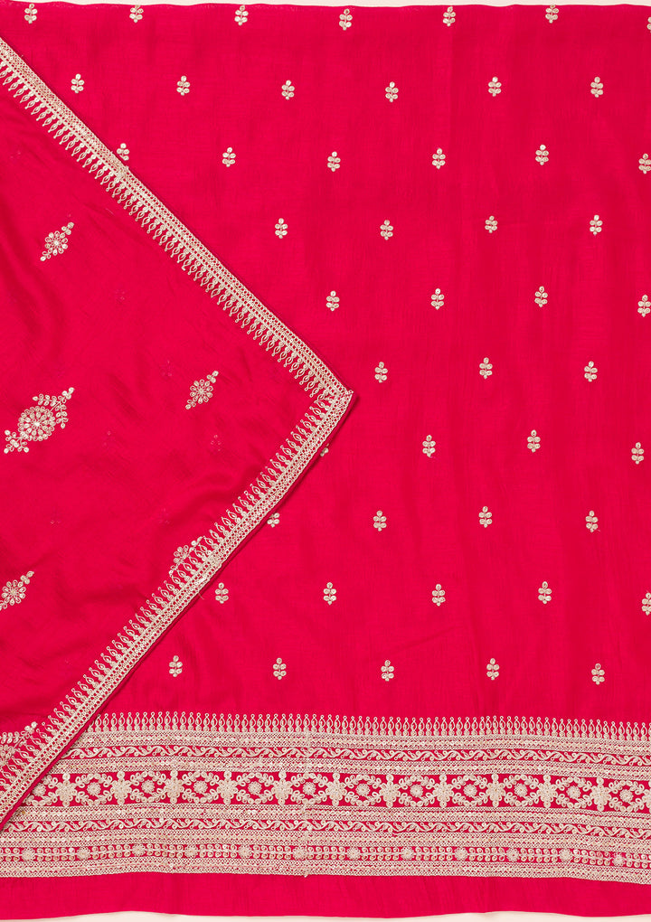Rani Pink Zariwork Art Silk Unstitched Salwar Suit