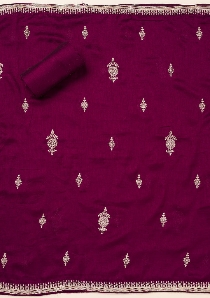 Wine Zariwork Art Silk Unstitched Salwar Suit