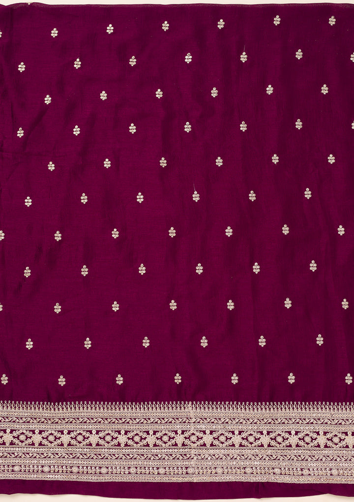 Wine Zariwork Art Silk Unstitched Salwar Suit