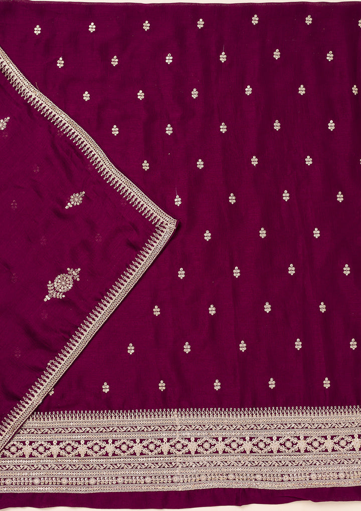 Wine Zariwork Art Silk Unstitched Salwar Suit
