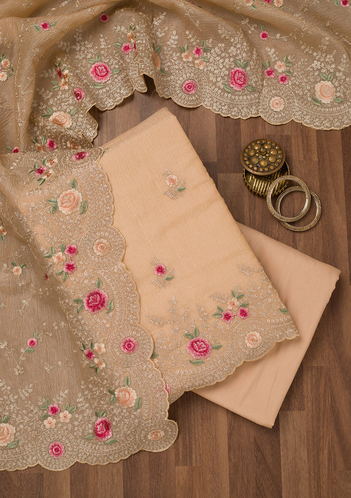 Gold Zariwork Tissue Unstitched Salwar Suit