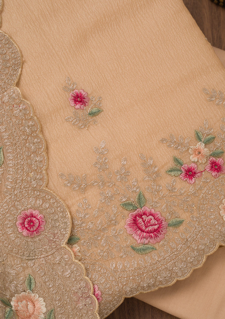 Gold Zariwork Tissue Unstitched Salwar Suit