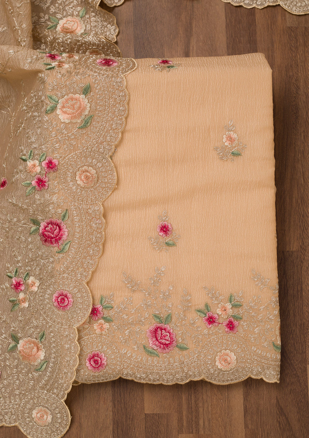 Gold Zariwork Tissue Unstitched Salwar Suit