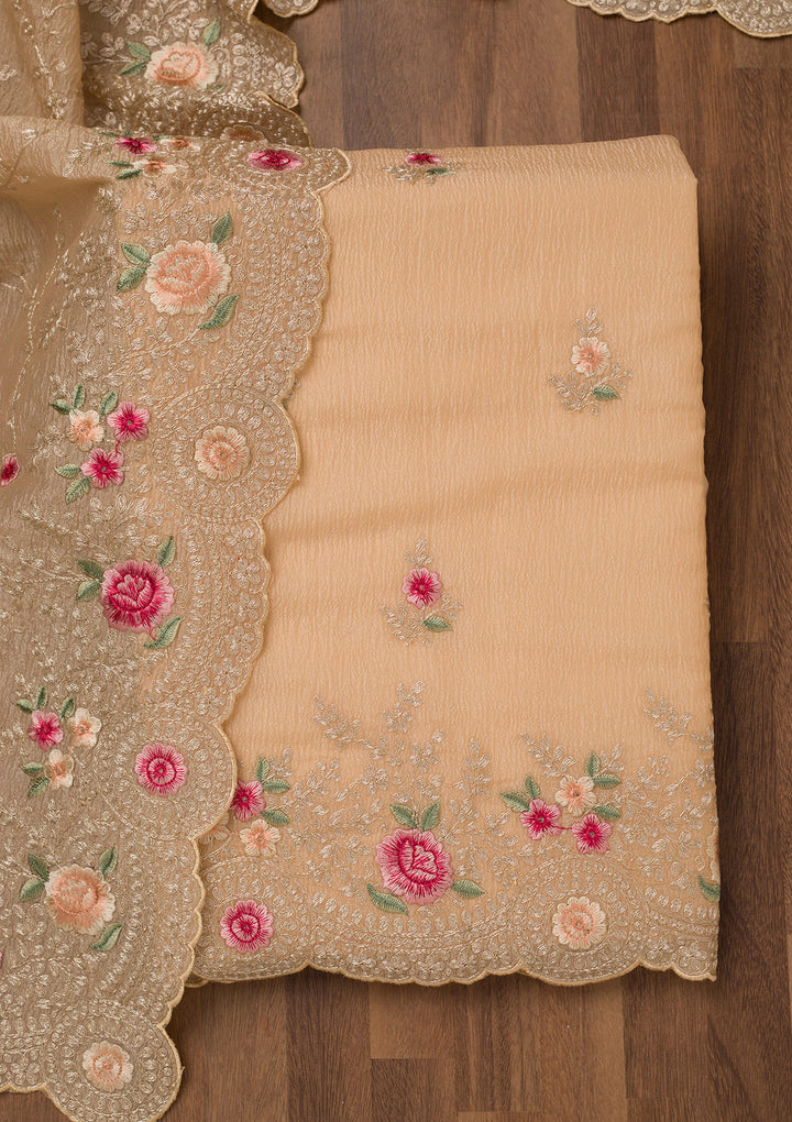 Gold Zariwork Tissue Unstitched Salwar Suit