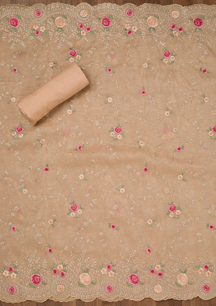 Gold Zariwork Tissue Unstitched Salwar Suit