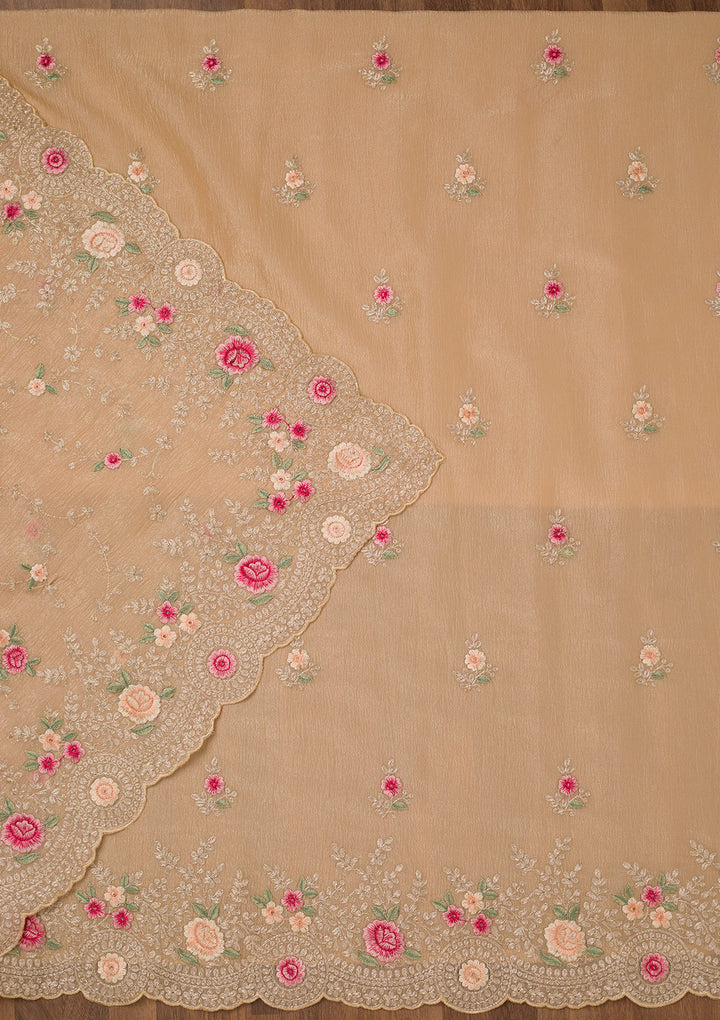 Gold Zariwork Tissue Unstitched Salwar Suit