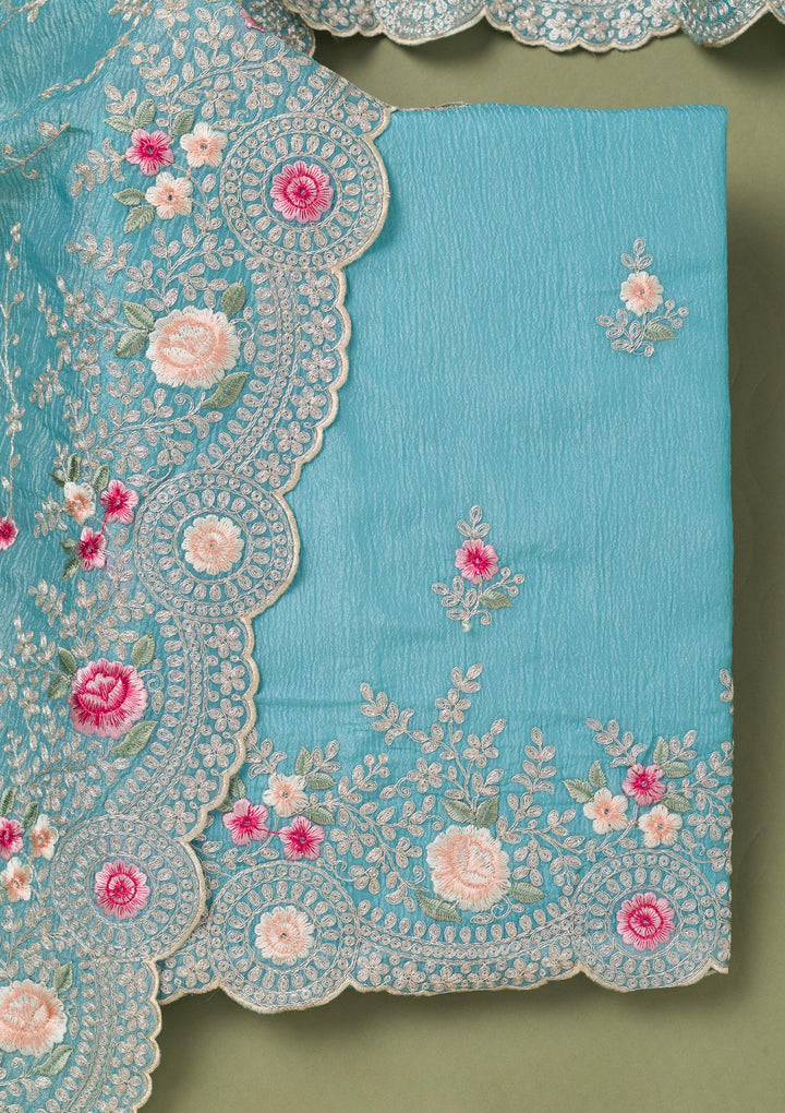 Sky Blue Threadwork Tissue Unstitched Salwar Suit