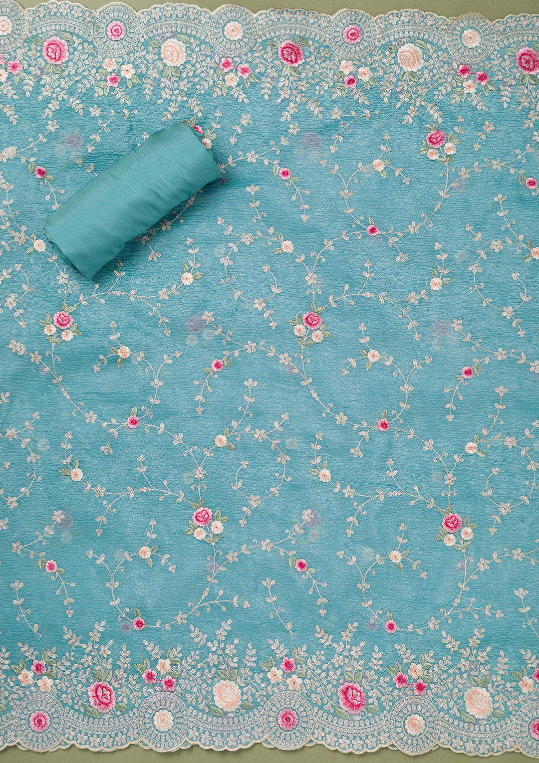Sky Blue Threadwork Tissue Unstitched Salwar Suit