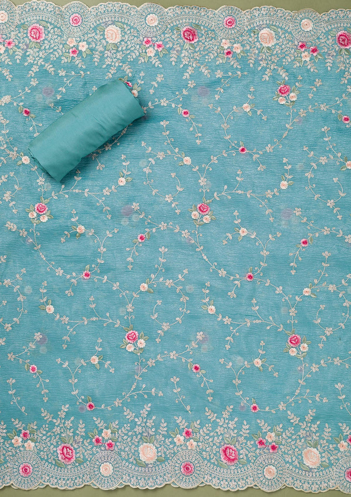 Sky Blue Threadwork Tissue Unstitched Salwar Suit