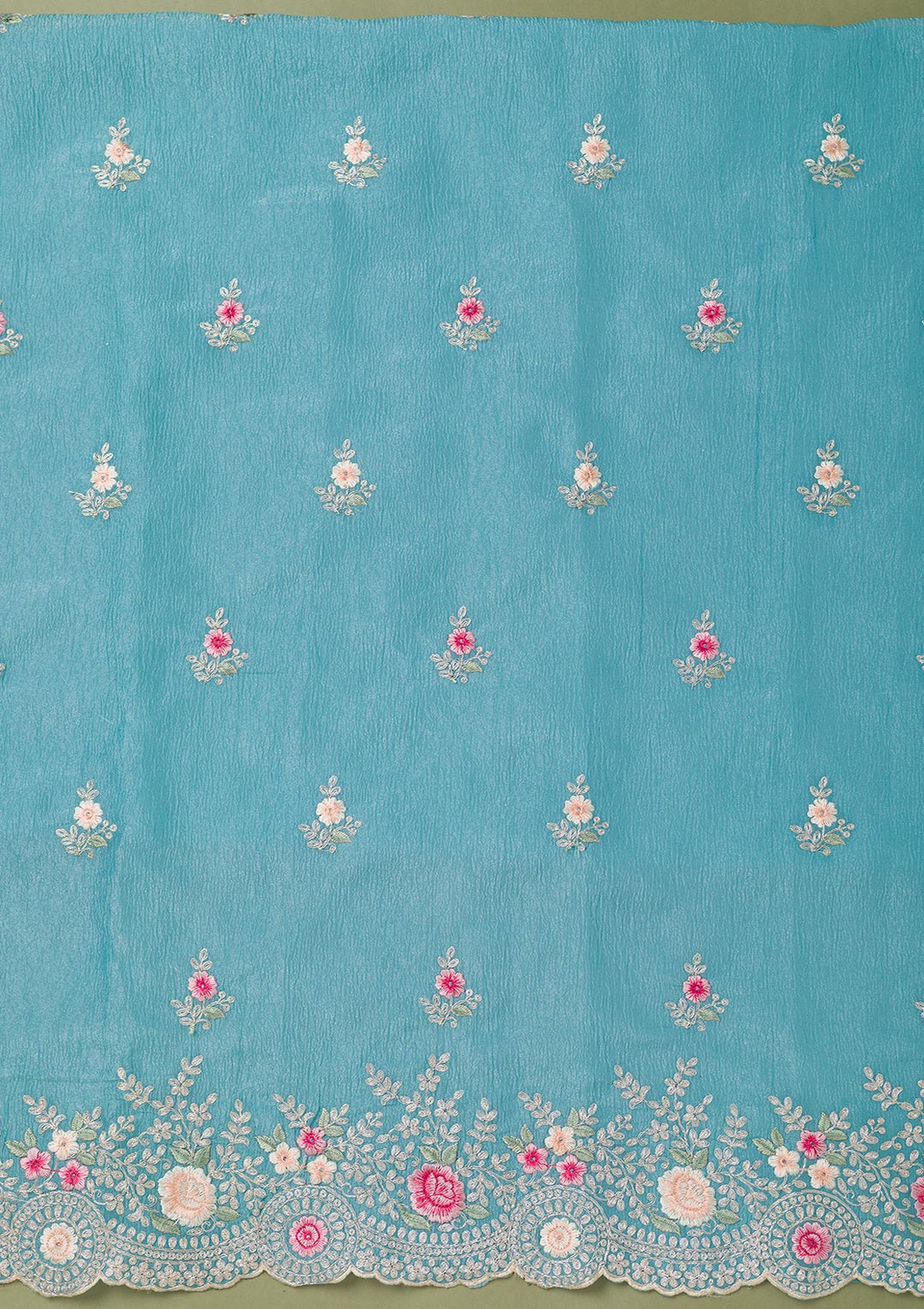 Sky Blue Threadwork Tissue Unstitched Salwar Suit