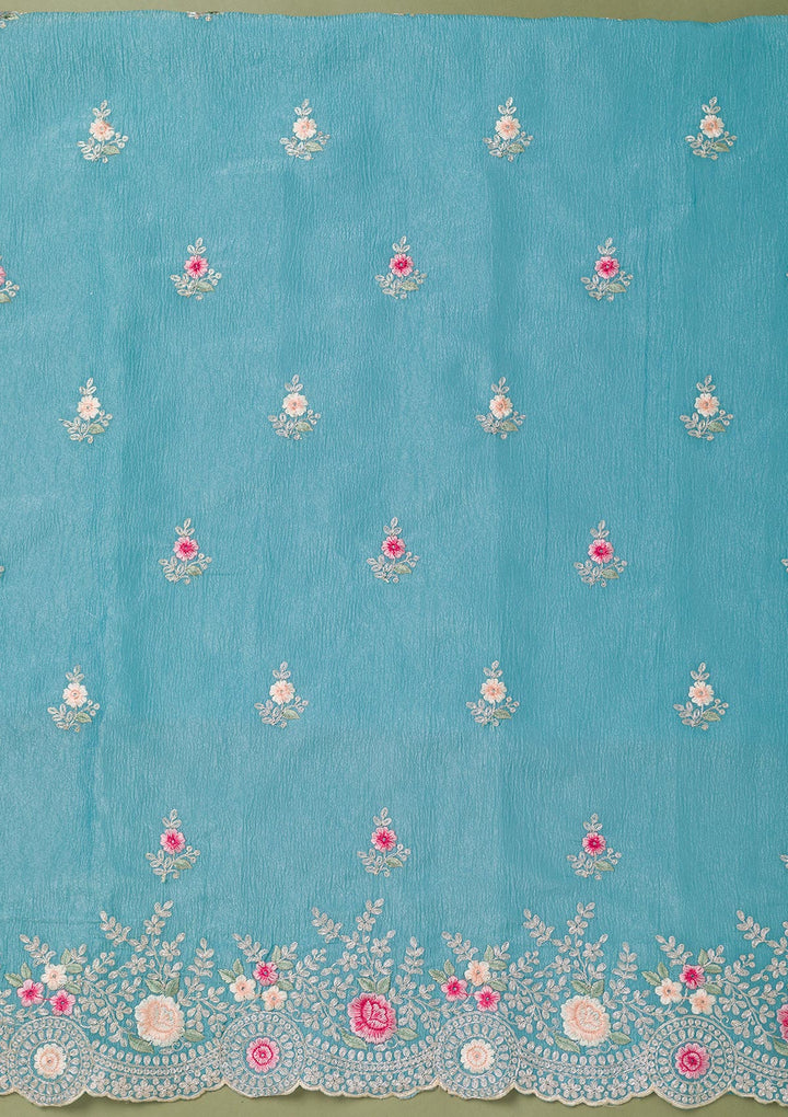 Sky Blue Threadwork Tissue Unstitched Salwar Suit