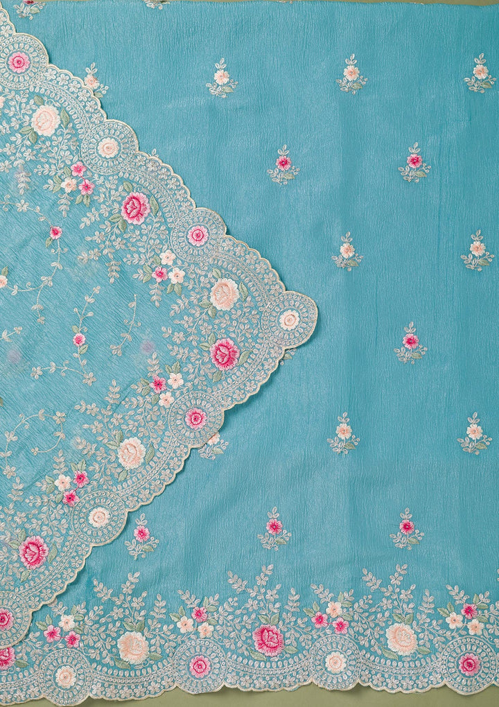 Sky Blue Threadwork Tissue Unstitched Salwar Suit